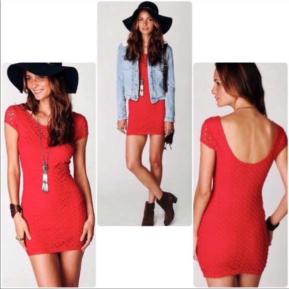 Free People Red Crochet Mini Dress - Picture 1 of 6